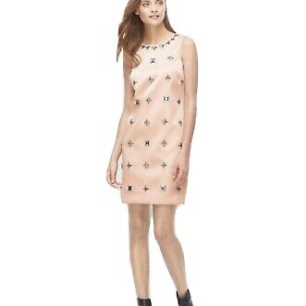 Ann Taylor Sandstone Pink Jeweled Shift Dress Size 4R NWT